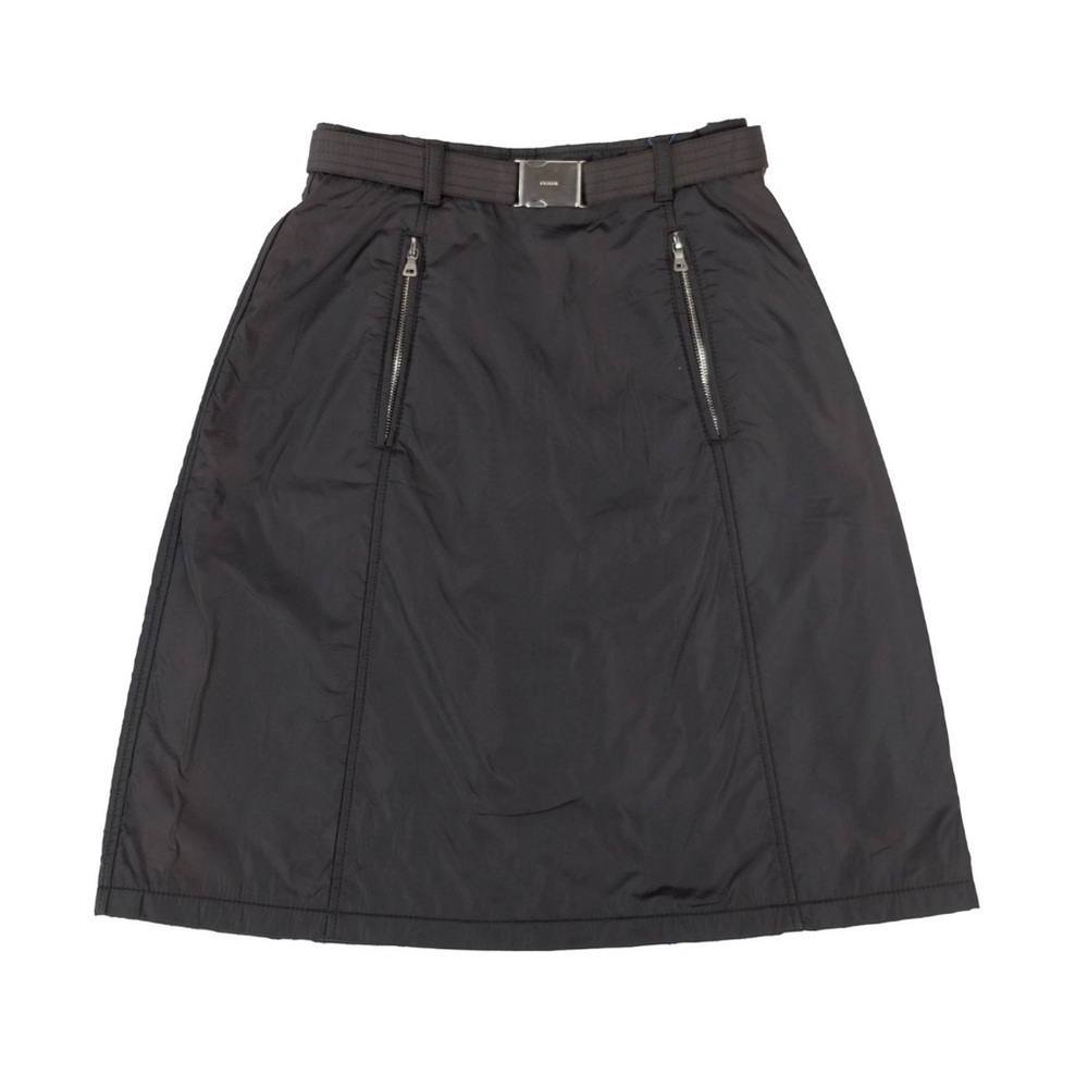 PRADA Vintage Fall 1994 Runway Piece Black Nylon Belted Skirt Size Medium